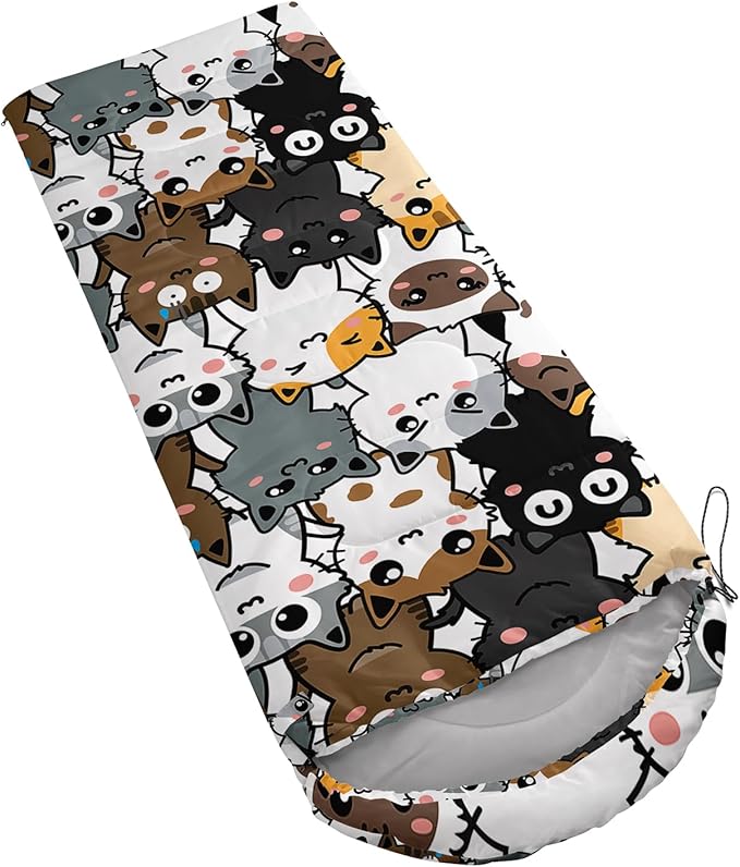 AILONEN Kids Floral Cat Camping Sleeping Bags,Lightweight & Waterproof,3 Season Warm & Cool Weather,Kawaii Kitten Sleeping Bags for Girls Adults,Travelling,Outdoors
