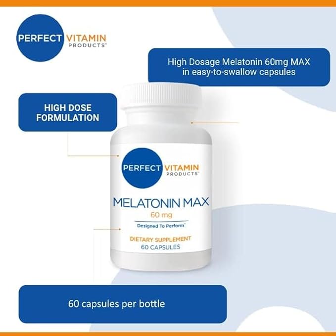 60mg Extra Strength Melatonin MAX - High Dosage Melatonin Ensures Amply Supply Of This Important Hormone - 100% Drug-Free, Vegan, Non-GMO, Gluten-Free (60 Capsules)
