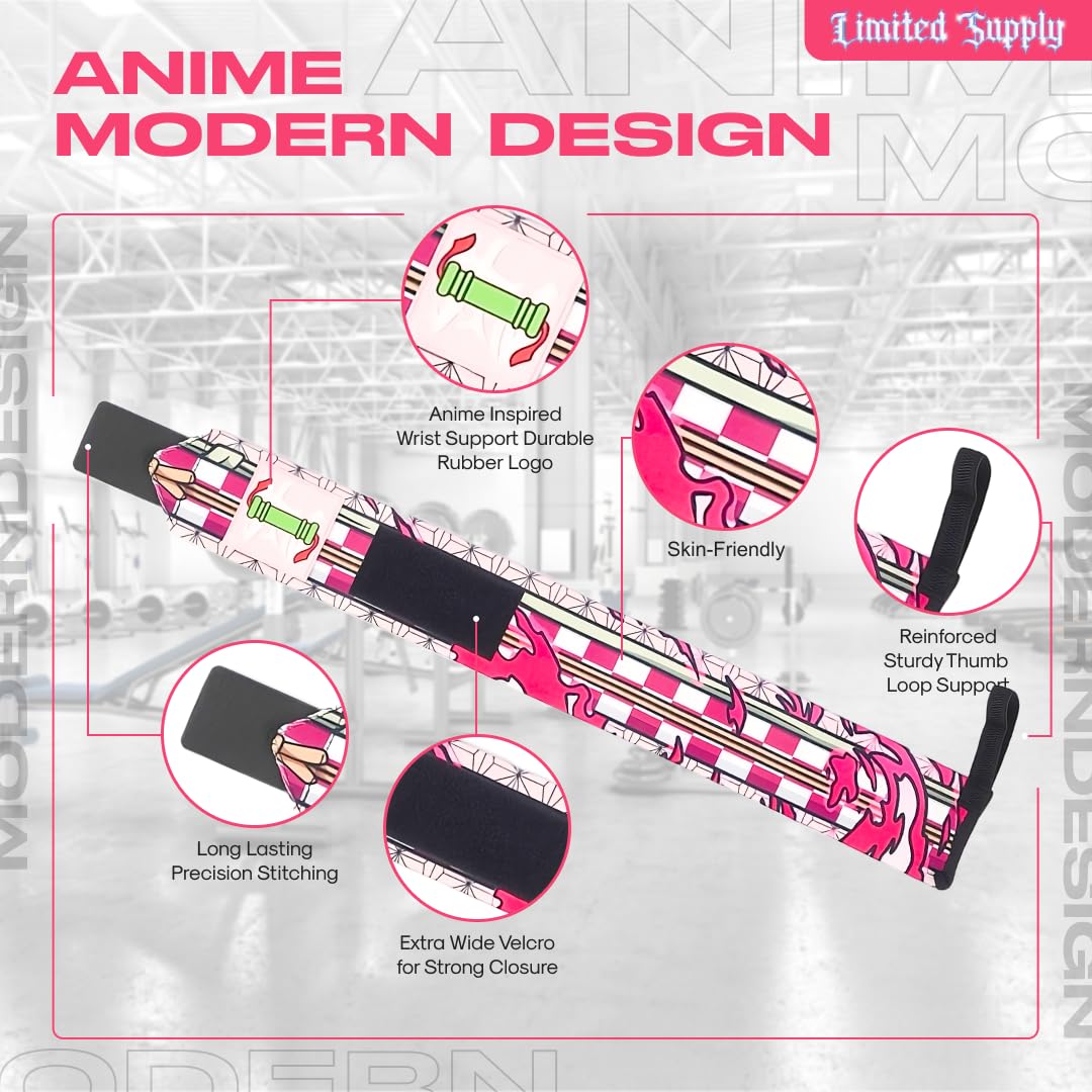 CROWN Anime Wrist Wraps Camo Lifting Straps 24" for Men and Women - 1 Pair Each, Gym Accessories Support Weightlifting, Powerlifting, Strength Training, and Improve Workout, Pink Nezku