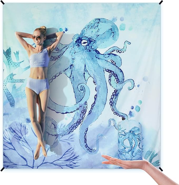 Beach Blanket Sandproof Extra Large Beach Mat Adults Waterproof Quick Drying Sand Free Mat Made by Premium Polyester with 4 Stakes & 4 Corner Pockets for Outdoor Travel Camping Hiking