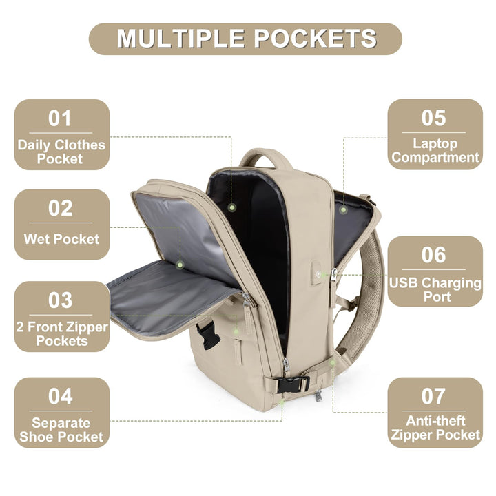 coofay Large Travel Backpack For Women Men Airline Approved Carry On Backpack Flight Approved Waterproof Sports Luggage Backpack Casual Daypack Hiking Backpack