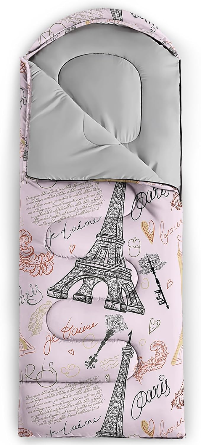 AILONEN Kids Floral Cat Camping Sleeping Bags,Lightweight & Waterproof,3 Season Warm & Cool Weather,Kawaii Kitten Sleeping Bags for Girls Adults,Travelling,Outdoors