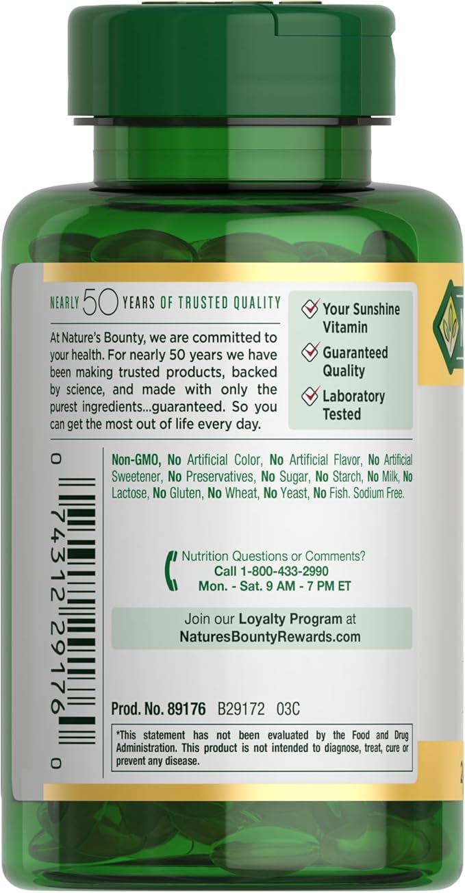 Nature's Bounty Vitamin D3 5000 IU Softgels, Rapid Release, Immune Support, Vitamin D Supplements, 240 Ct