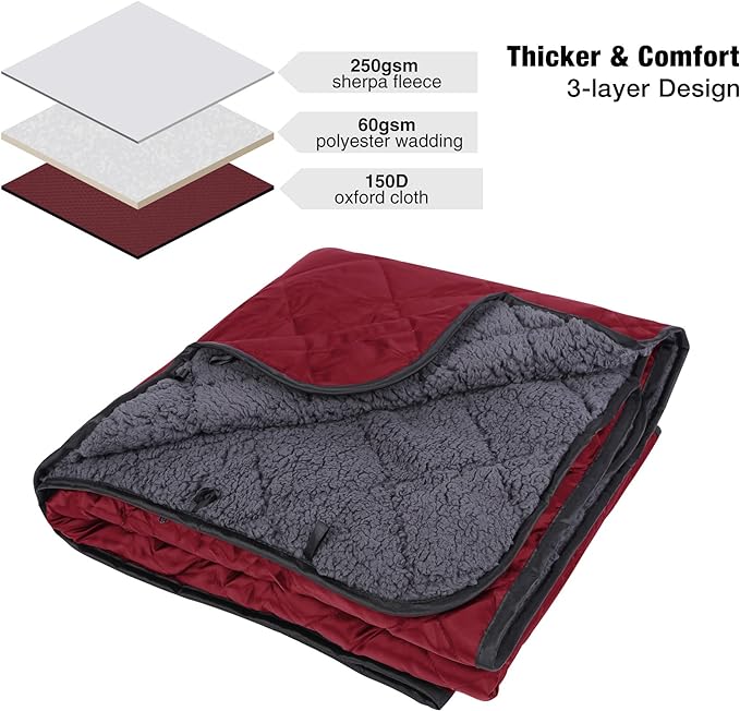 REDCAMP Large Camping Blanket with Sherpa Lining, Cold Weather Warm Outdoor Blanket Windproof for Camping Stadium, Machine Washable 59"x 79" Red