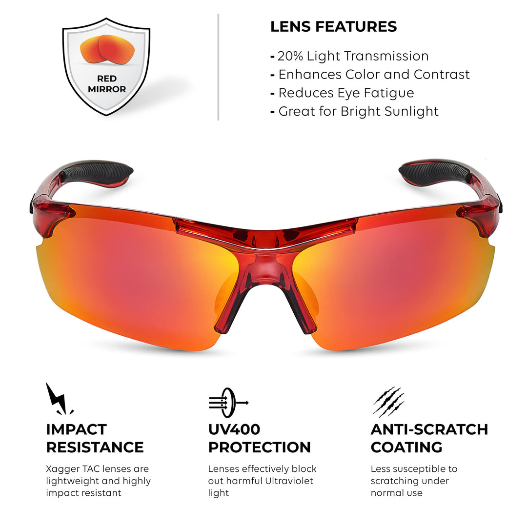 Xagger Polarized Wrap Around Sport Sunglasses for Men Women UV400 Baseball Softball Running Cycling Glasses
