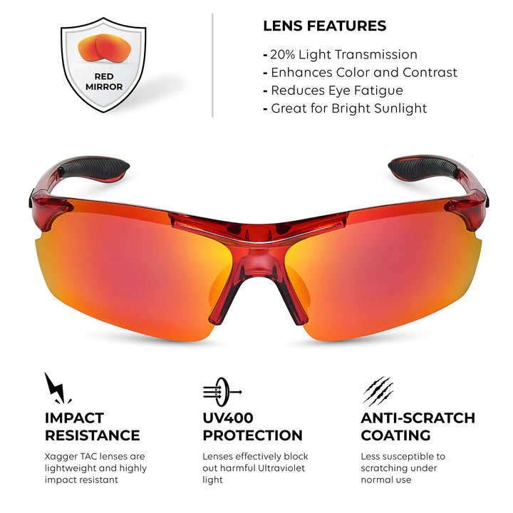 Xagger Polarized Wrap Around Sport Sunglasses for Men Women UV400 Baseball Softball Running Cycling Glasses