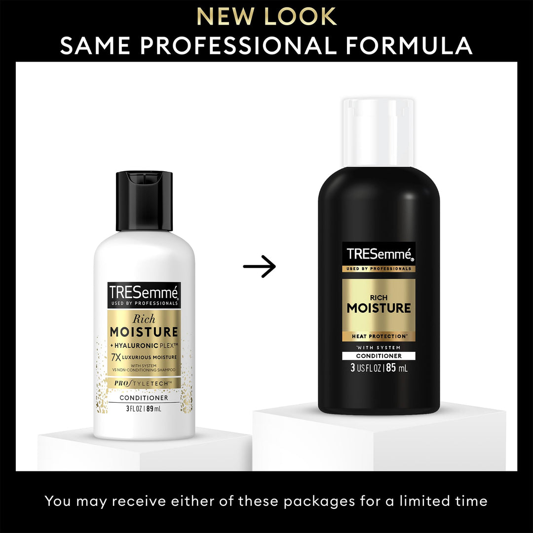 TRESemmé Travel Shampoo & Conditioner, Rich Moisture – Moisturizing Hair Care with Hyaluronic Acid, Paraben-Free, 3 Oz Ea