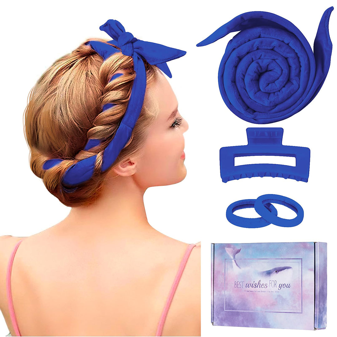 Flylipu Heatless Curling Rod Headband, Upgraded 60" Extra Long Heatless Curls Soft Hair Curlers to Sleep In, Hair Rollers for No Heat Curls - Deep Blue