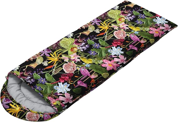 AILONEN Kids Floral Cat Camping Sleeping Bags,Lightweight & Waterproof,3 Season Warm & Cool Weather,Kawaii Kitten Sleeping Bags for Girls Adults,Travelling,Outdoors