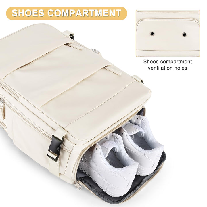 Beige Large Travel Backpack For Women Men Airline Approved Personal Item Backpack For Airlines Carry On Backpack Flight Approved Waterproof Backpack For Traveling On Airplane Weekender Travel Bag