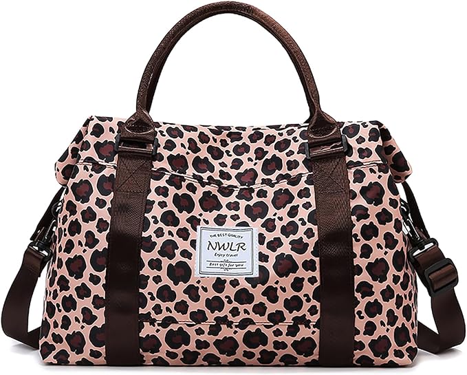 Travel Duffle Bag Weekender Overnight Gym Tote with Dry and Wet Separated Pocket for Women Girls Shoulder Workout Duffel Bag Water Resistant (leopard print)