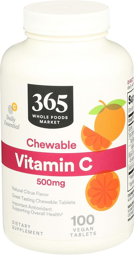 365 by Whole Foods Market, Vitamin C Chewable 500Mg, 100 Tablets (Pack of 2)
