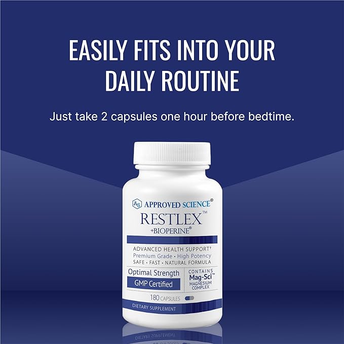 Approved Science Restlex - 420 mg Magnesium Glycinate Blend, L-theanine 200 mg - 180 Capsules - 1 Bottle