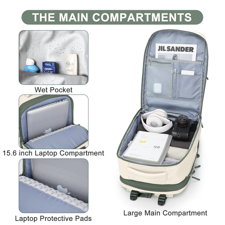 Casual Backpack Traveling Backpack, A-beige With Green, Expandable, Travel Backpacks
