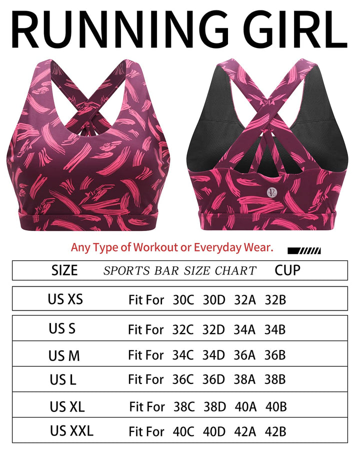 RUNNING GIRL Sports Bra for Women, Criss-Cross Back Padded Strappy Sports Bras Medium Support Yoga Bra with Removable Cups (WX2353D-Freedom Red, XS)