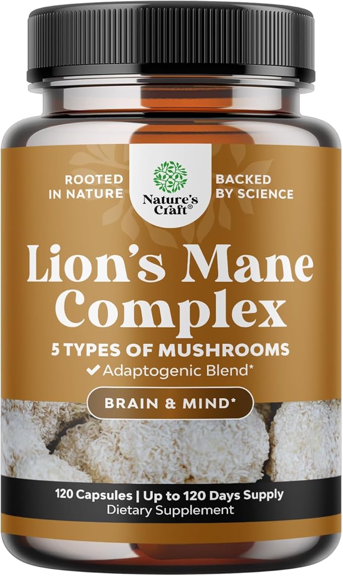 Advanced Lion's Mane Mushroom Supplement - Lions Mane Supplement Capsules with Reishi, Chaga , Maitake & Shiitake for Brain Health, Memory Support & Focus - Nootropic for Mental Clarity - 120 Caps