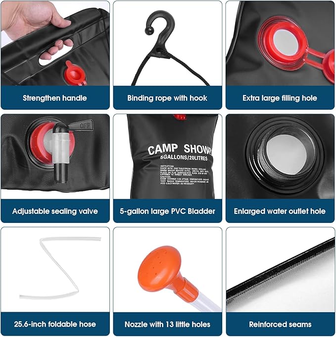 2 Set or 1set Solar Camp Shower Camping Shower Bag Solar Shower Bag Solar portabler Shower for Camping Solar Showers for Camping Camping Shower