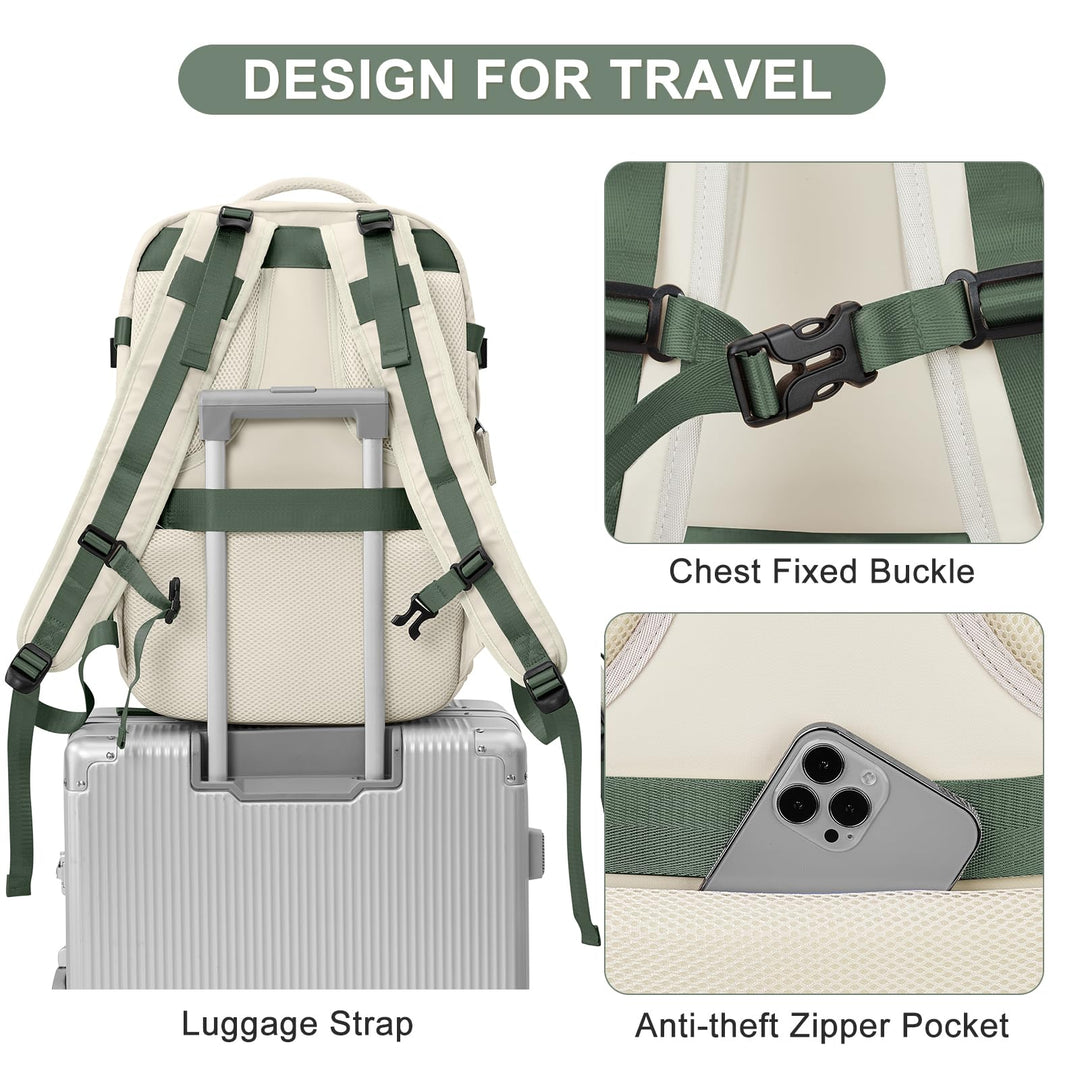 Casual Backpack Traveling Backpack, A-beige With Green, Expandable, Travel Backpacks