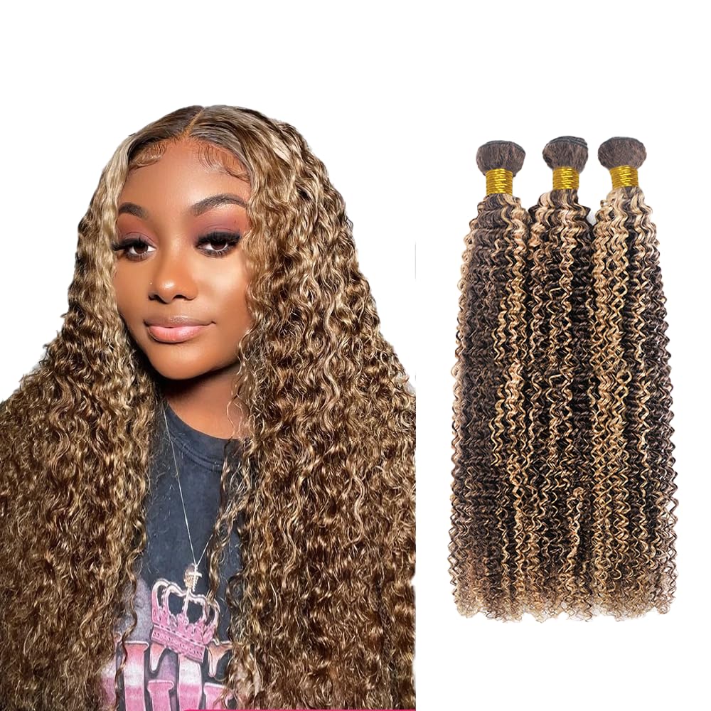 Ombre Human Hair Bundles P4/613 Bundles Brown Kinky Curly Human Hair Bundles Brazilian Virgin Hair 3 Bundles 18 18 18 inch Blonde Curly Wave Bundles Hair Weave for Women
