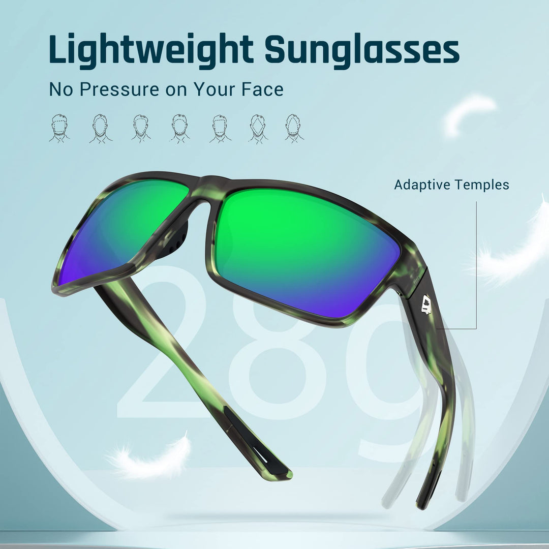 TOREGE Polarized Sunglasses Womens and Men, Oversized Designer Sunglasses UV Protection for Baseball Golf Fishing Boating Vacation Honeymoon TR26 (Matte Wetland Camouflage & Tsavorite-Green)