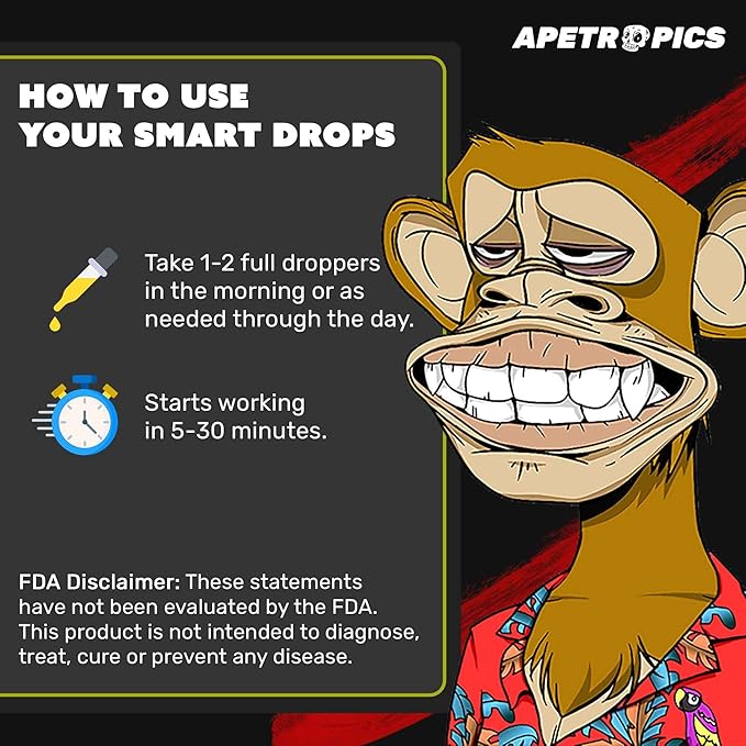 Apetropics Smart Drops - 5-in-One Adaptogenic Mushroom Tincture with Lion’s Mane, Cordyceps, Turkey Tail, Chaga, Reishi - Nootropic Brain Supplement - Peach Watermelon Flavor, 30-Servings (3 Pack)