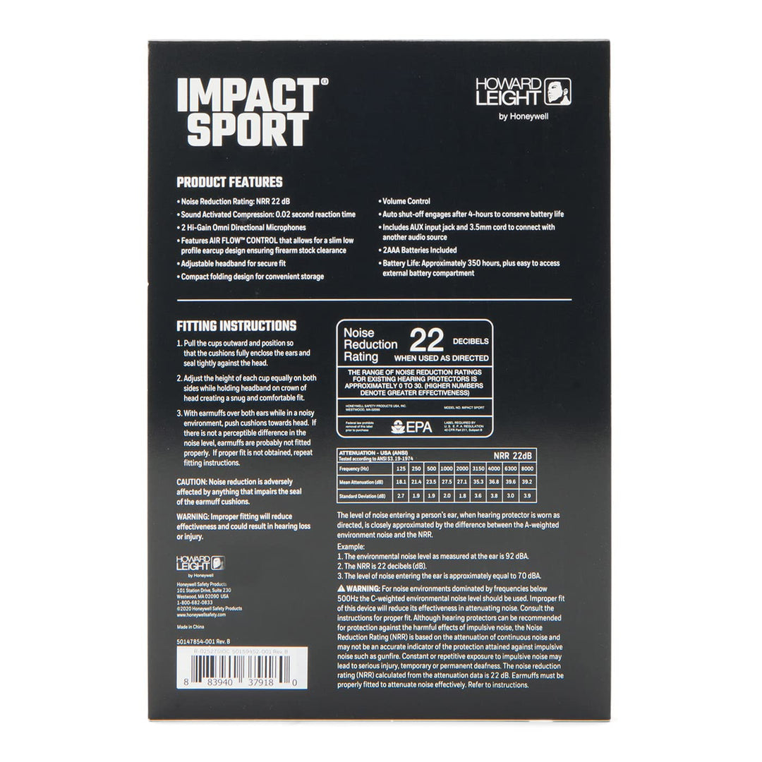Howard Leight R-02526 by Honeywell Impact Sport Sound Amplification Electronic Shooting Earmuff, MultiCam