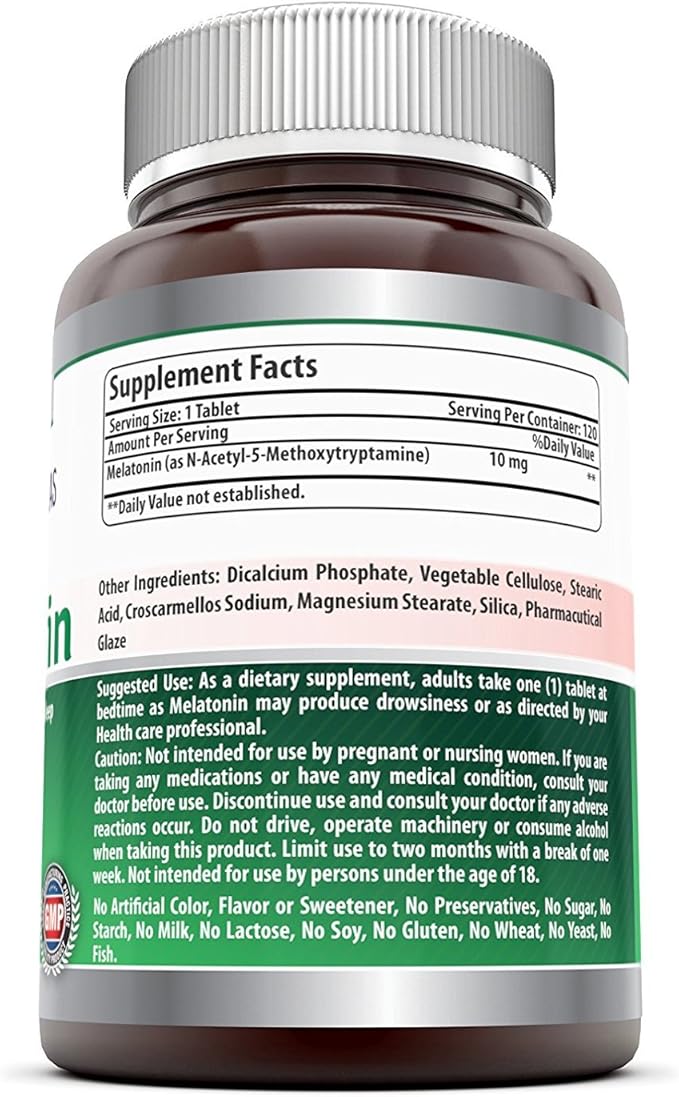 Amazing Formulas Melatonin 10mg Tablets Supplement | Helps Regulate Sleep Cycle | Non GMO | Gluten Free | Made in USA (120 Count | 2 Pack)