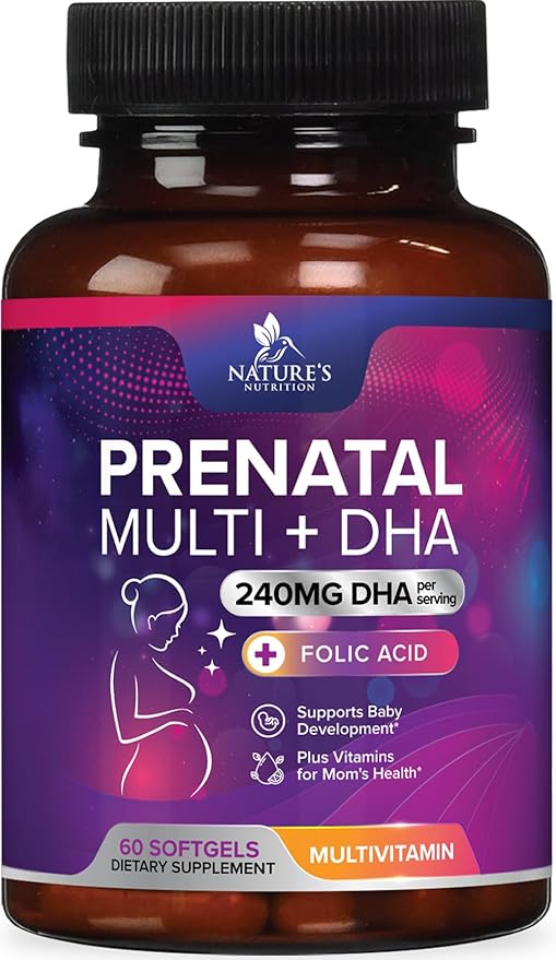 Prenatal Vitamins for Women with Folate & DHA, Prenatal Multivitamin Supports Brain Development with Folic Acid, Omega 3, Vitamin A, C, D, B6, B12 & Iron, Pregnancy Supplement, Non-GMO - 60 Softgels