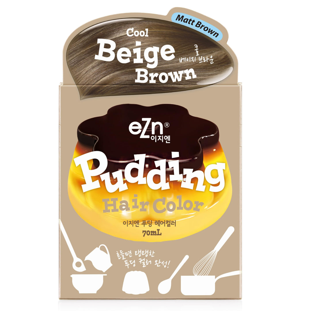eZn Pudding Hair Dye Ammonia Free Semi-Permanent Self Hair Dye DIY Kit included contain Keratin Made in Korea Beauty (Cool Beige Brown, 1 Pack)