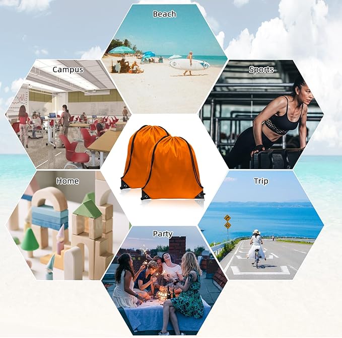 GoodtoU Drawstring Bags, Nylon Backpack Draw String Back Bag Cinch Sack Gym Bag for Sport, Traveling, Team (Orange, 16Pcs)