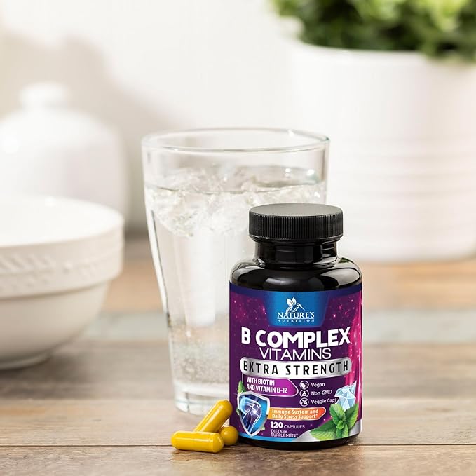 Vitamin B Complex Capsules with Vitamins B6 B12 B100 C Biotin Folate & Folic Acid - Supplement for Heart, Brain, & Nerve Support - Super Complete B-Complex for Immune & Energy Support - 120 Capsules