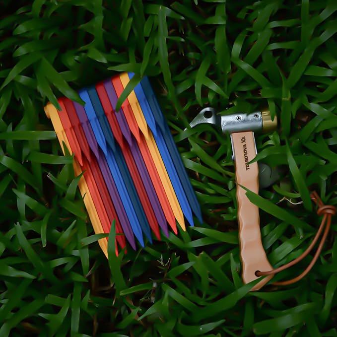 6 PCS Tent Stakes,AVOFOREST Heavy Duty Camping Stake Sturdy Novelty 8.1Inch Tent Pegs for Camping Patio, Garden, Canopies, Grassland, Outdoor