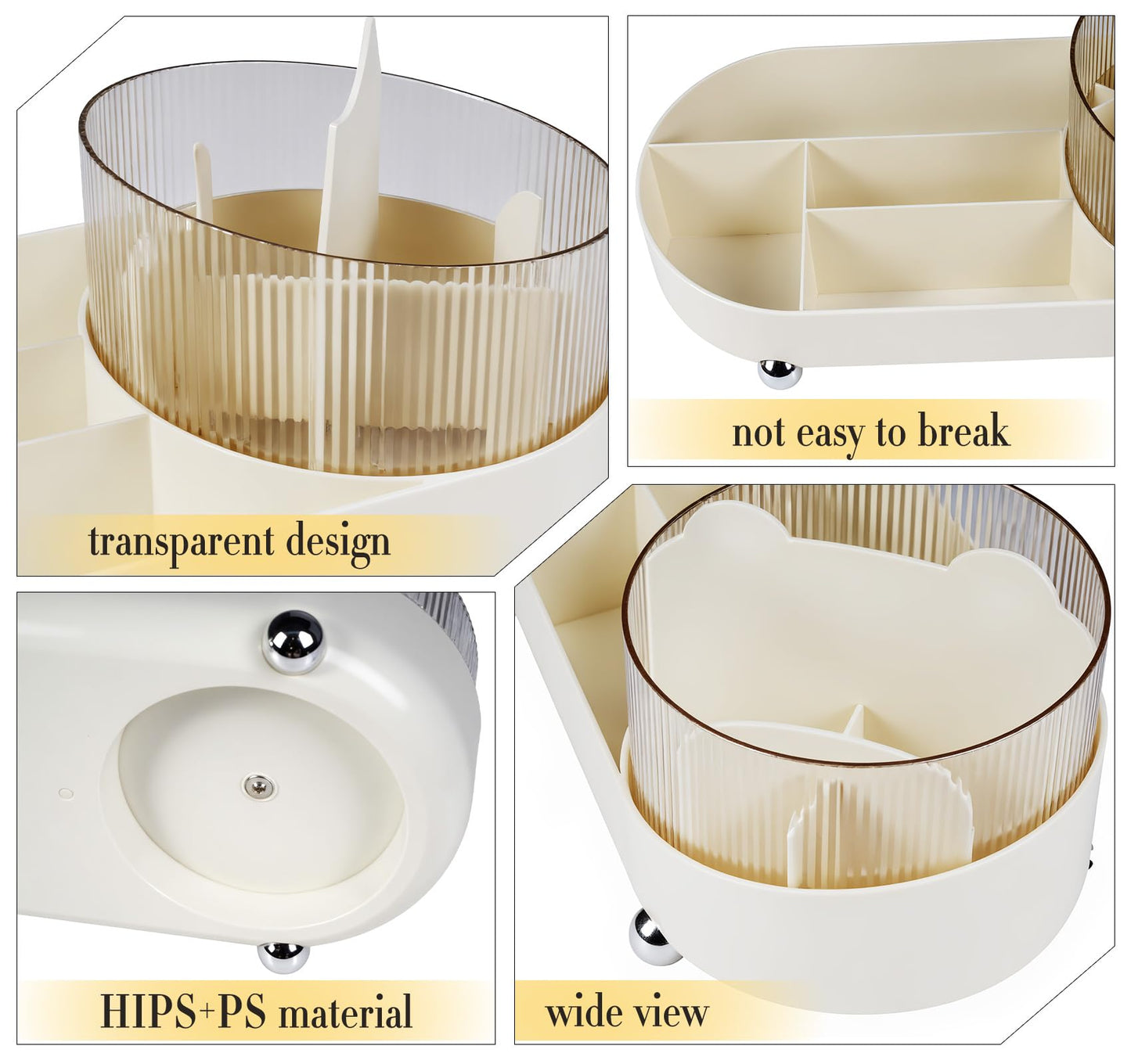 adorbox Make up Organiser, 360° Rotating Makeup Organiser, Rotating Compartment 2 In 1 Makeup Perfume Organiser for Makeup Table, Dresser, Bathroom, Bedroom, Desk (Off white)