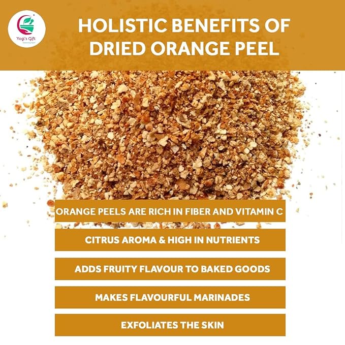 Dried Orange Peel 4 oz | Rich Citrus Aroma and Flavour | Small Granules | Perfect for Tea, Cookies, Rye breads, Seasoning & more | by Yogi's Gift®