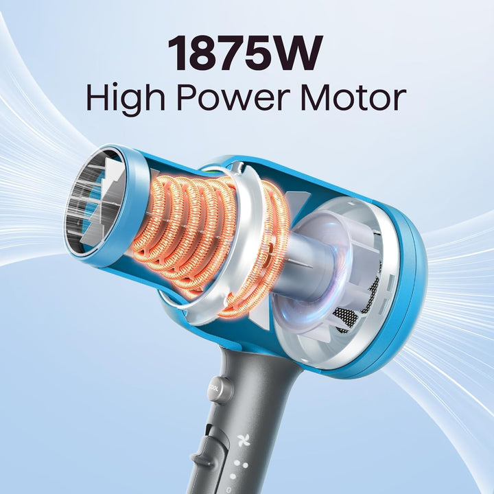 Ionic Blow Dryer for Curly Hair | 1875W Fast Drying with Diffuser | Grey