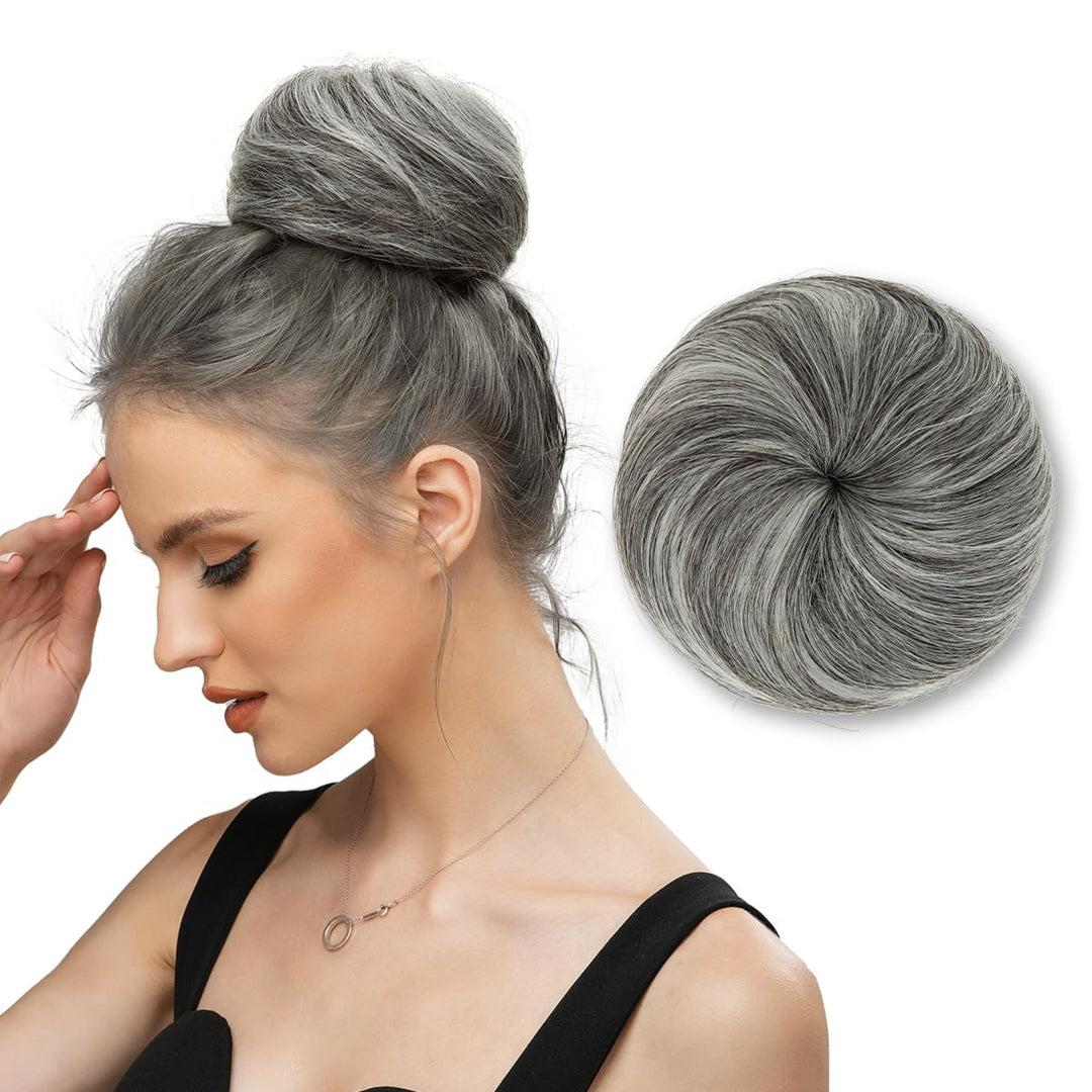 SARLA Hair Bun Extension Synthetic Drawstring Updo Fake Ballet Bun for Women Girls Lady Donut Chignon Dark Grey