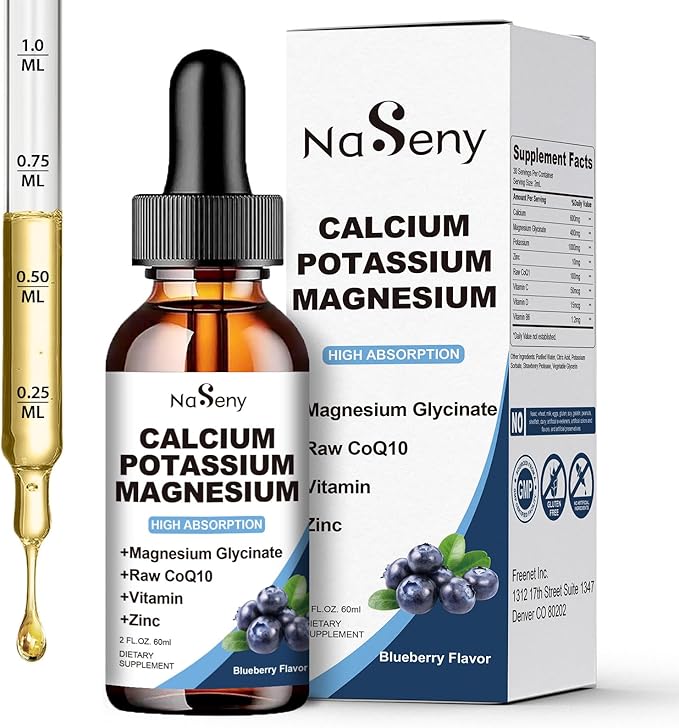 Calcium Potassium Magnesium Drops with Vitamin C,D,B6,400 mgMagnesium Drops for Overall Wellness-600mg Calcium, 1000mg Potassium(60ml)