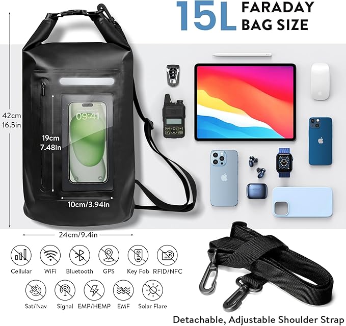 15L Large Faraday Bag,Anti-Tracking Faraday Bag For Laptops & Phones & Tablets & Car Keys,Faraday Tote Bag For Rfid Signal Blocking