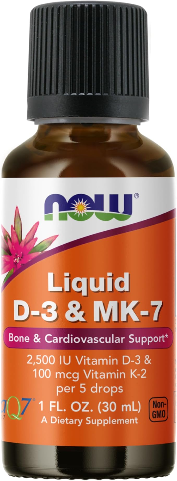 NOW Foods Supplements, Liquid D-3 & MK-7 with 2,500 IU Vitamin D-3 & 100 mcg Vitamin K-2 per 5 drops, 1-Ounce
