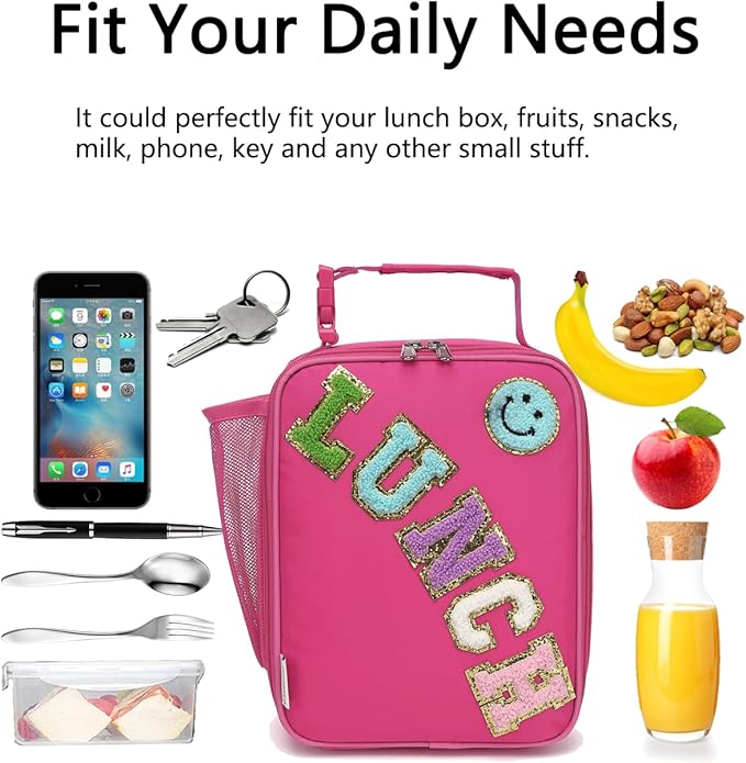 Insulated Lunch Bag for Women Girl Teen large Insulated Kid Lunch Bag,Large Reusable Cute Cooler Bag for School Work Picnic,Rose Red