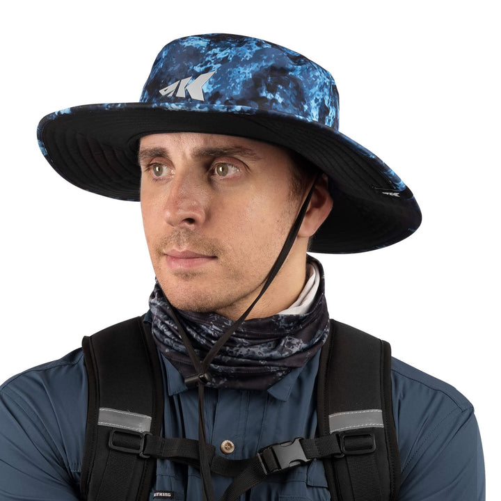 KastKing Fishing Beach Hat for Men, Sun Protection, Pattern Hiking Boonie Hat, Adjustable, Breathable Bucket Golf Hats for Women, Boulder Camo Calypso Blue