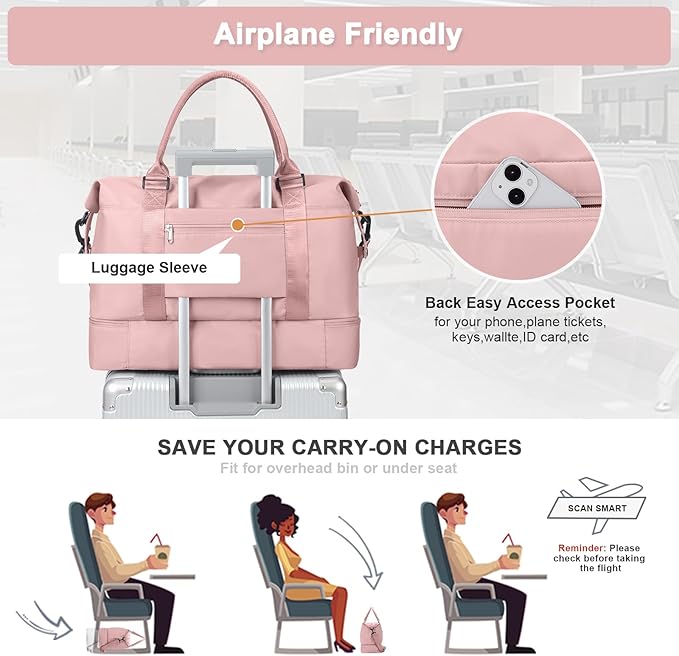 Travel Duffel Bag,Sports Tote Gym Bag,Shoulder Weekender Overnight Bag for Women