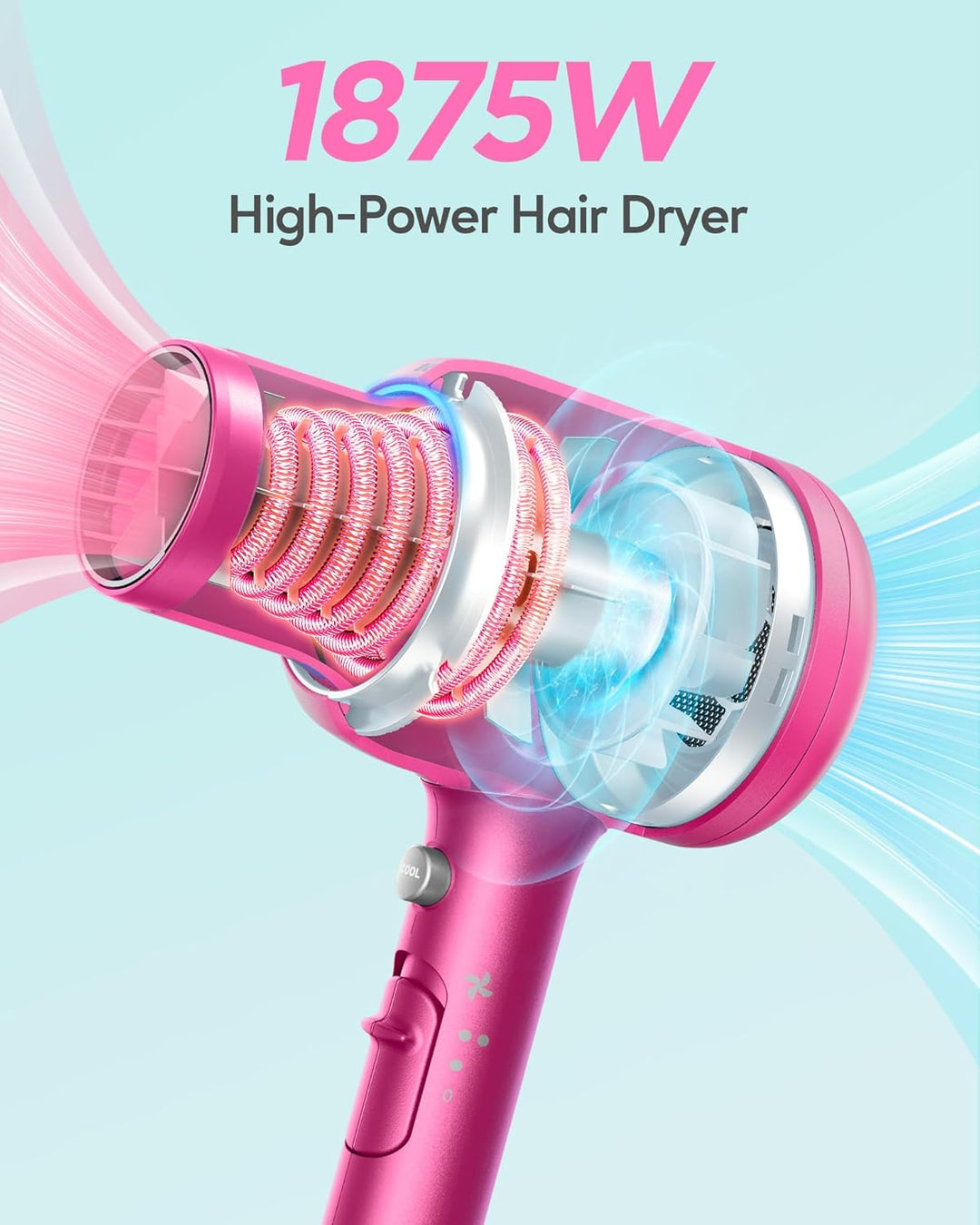 Wavytalk 1875W Ionic Hair Dryer | Diffuser & Comb for Curly Hair | Green