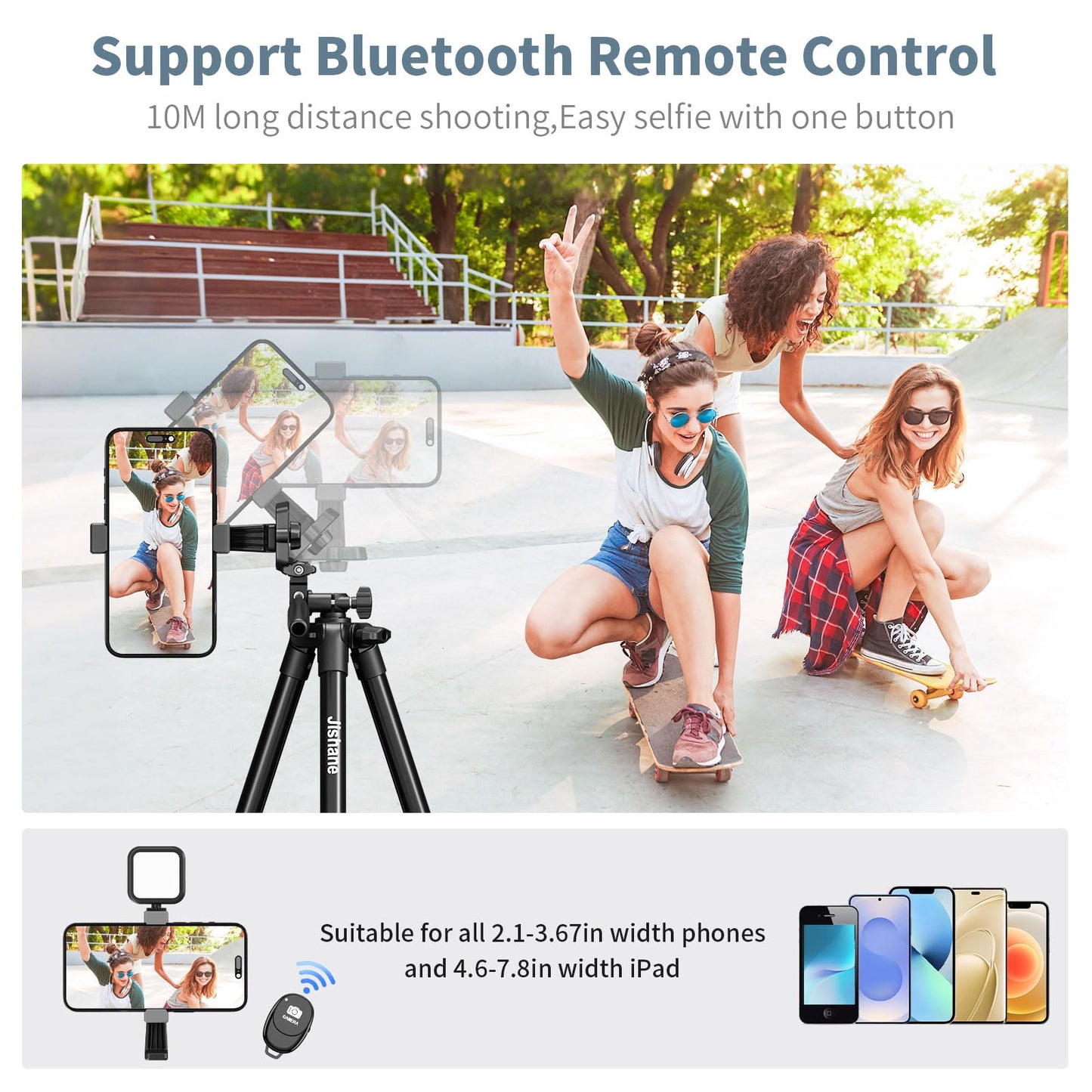 Jishane 71" Camera Tripod Phone Tripod with Wireless Remote Phone Holder and Carry Bag, Aluminum Lightweight Camera Tripod Stand Compatible with Smartphone Cameras, Max Load 6.6 lbs