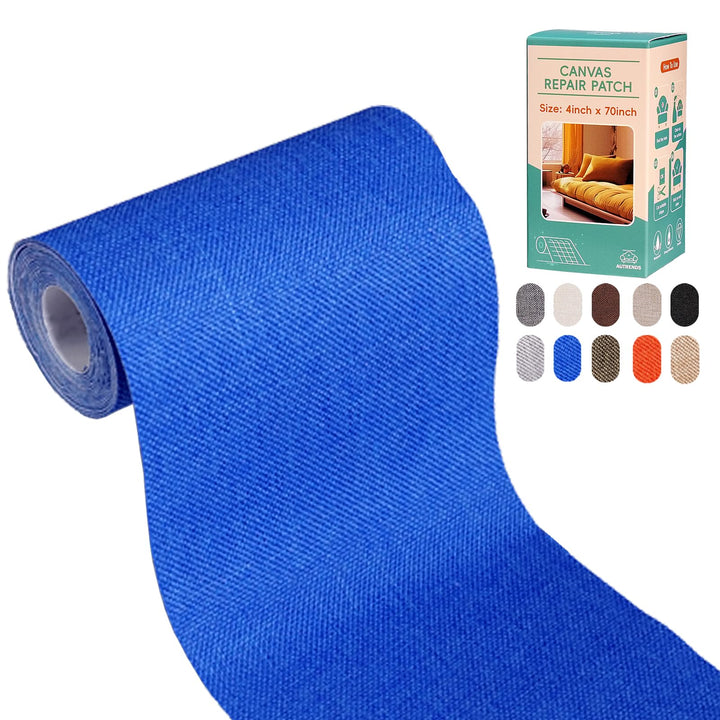 Autrends Canvas Repair Tape,Fabric Repair Patch,4×70 Inches,Outdoor Gear Patch, Waterproof,Self-Adhesive for Repairing Boat Covers,Tents,Sofas,Patio Umbrellas,Lounge Chairs,Awnings Blue