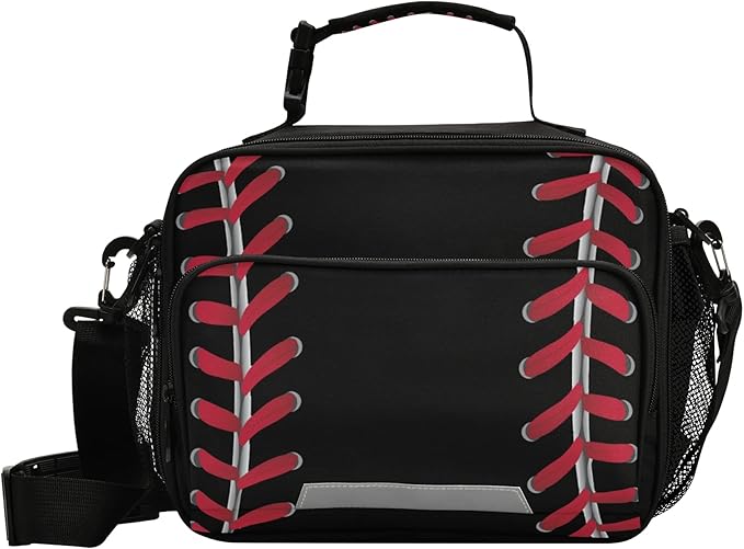Baseball Lunch Bag Insulated Black Lunch Box Cooler Cooling Tote Food Container for Adults Men Women