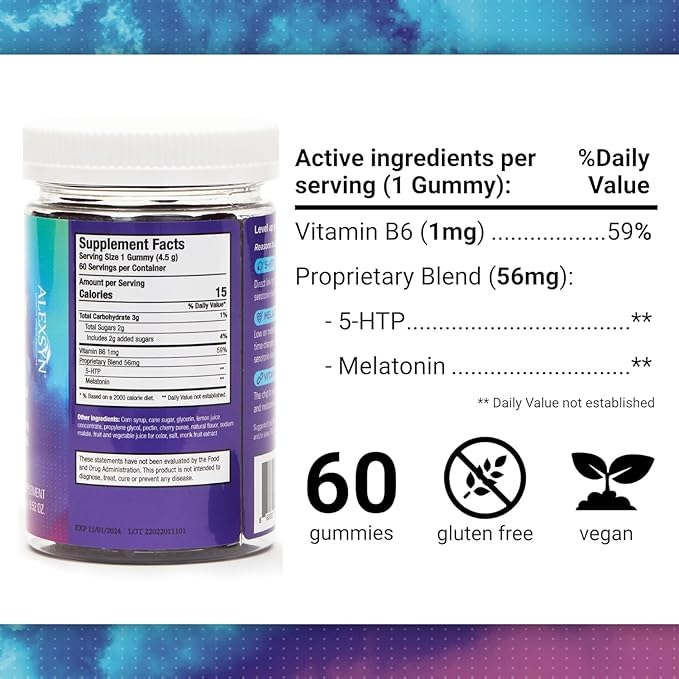 Livello Sleep Wild Berry Gummies - 60 Servings Natural Sleep Support with 5-HTP, Melatonin, and Vitamin B6 for Peaceful Night, Vegan & Gluten-Free