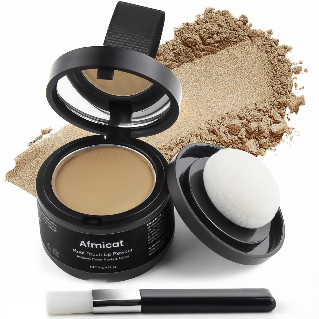 Afmicat Root Touch Up Powder, Hairline Powder for Thinning Hair, Instantly Cover Grey Hair, Root Cover Up for Women & Men, Bald Spots, Grooming, Beard Line (Medium Blonde, 0.14 Ounce (Pack of 1))