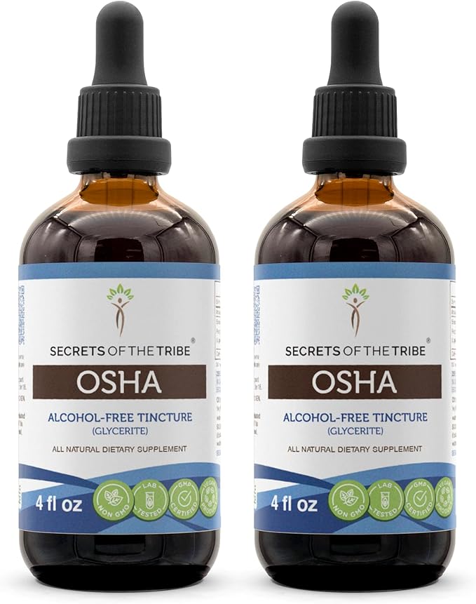 Secrets of the Tribe OSHA Tincture Alcohol-Free Liquid Extract, Responsibly farmed OSHA (Ligusticum porteri) Dried Root (2x4 FL OZ)