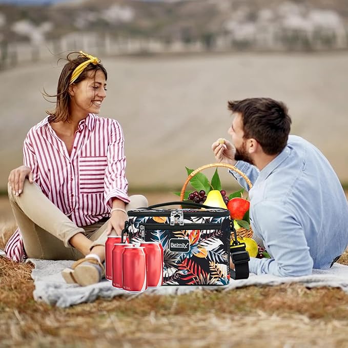 BEIMILY Lunch Box for Men/Women,Small Insulated Lunch Bag,Reusable LunchBox for work Picnic Beach,Leakproof Soft Cooler Tote Bag Organizer with Adjustable Shoulder Strap for Adults(plantflowers)